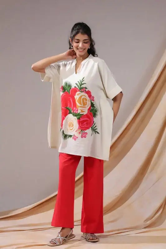 Scarlet Bloom Cotton Flex Co-ord Set