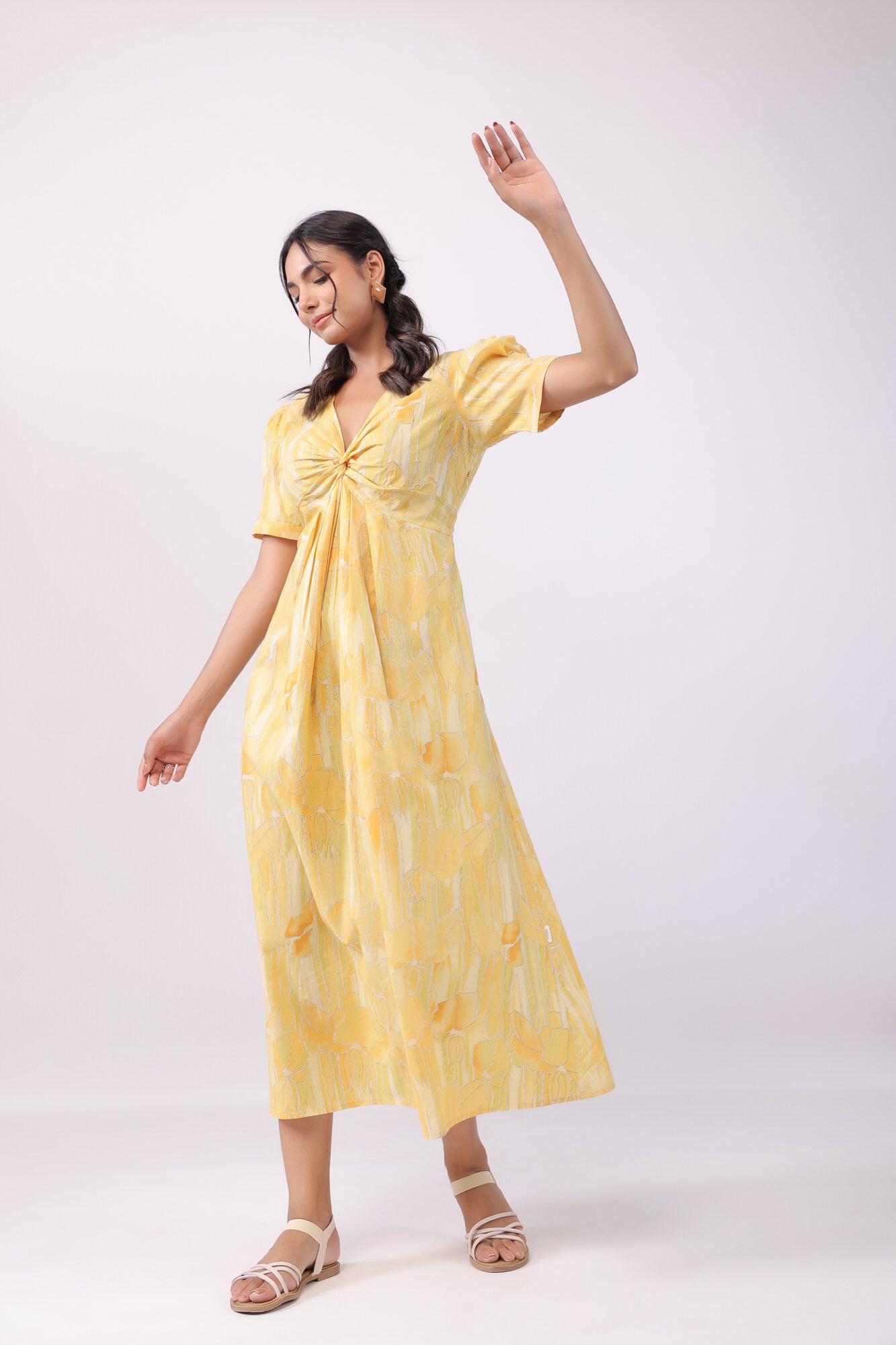 Sunrise Splash Yellow Cotton Midi Dress