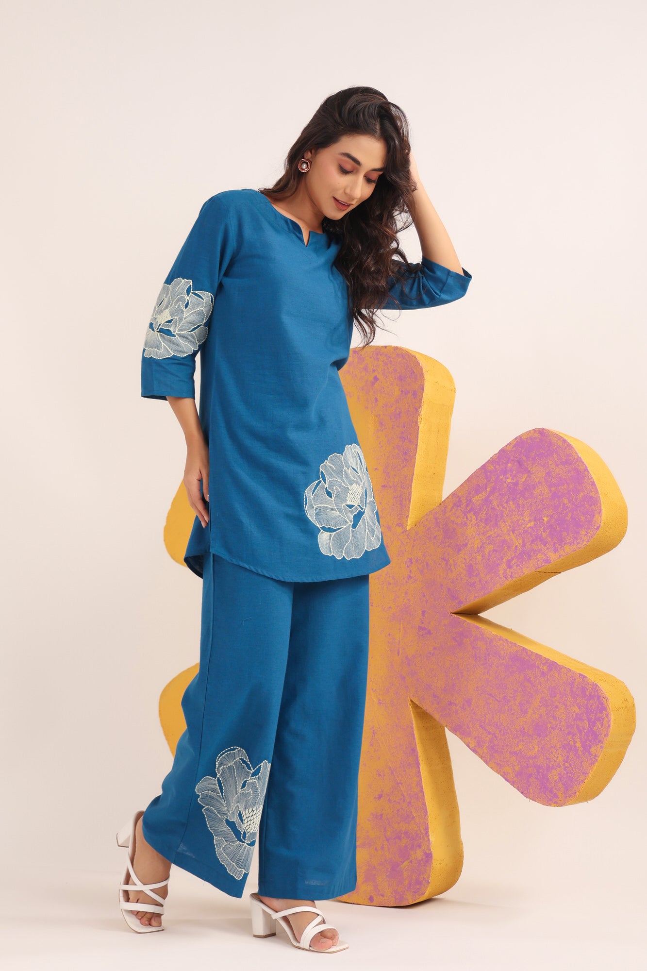 Petal Wave Cotton Embroidered Co-ord Set