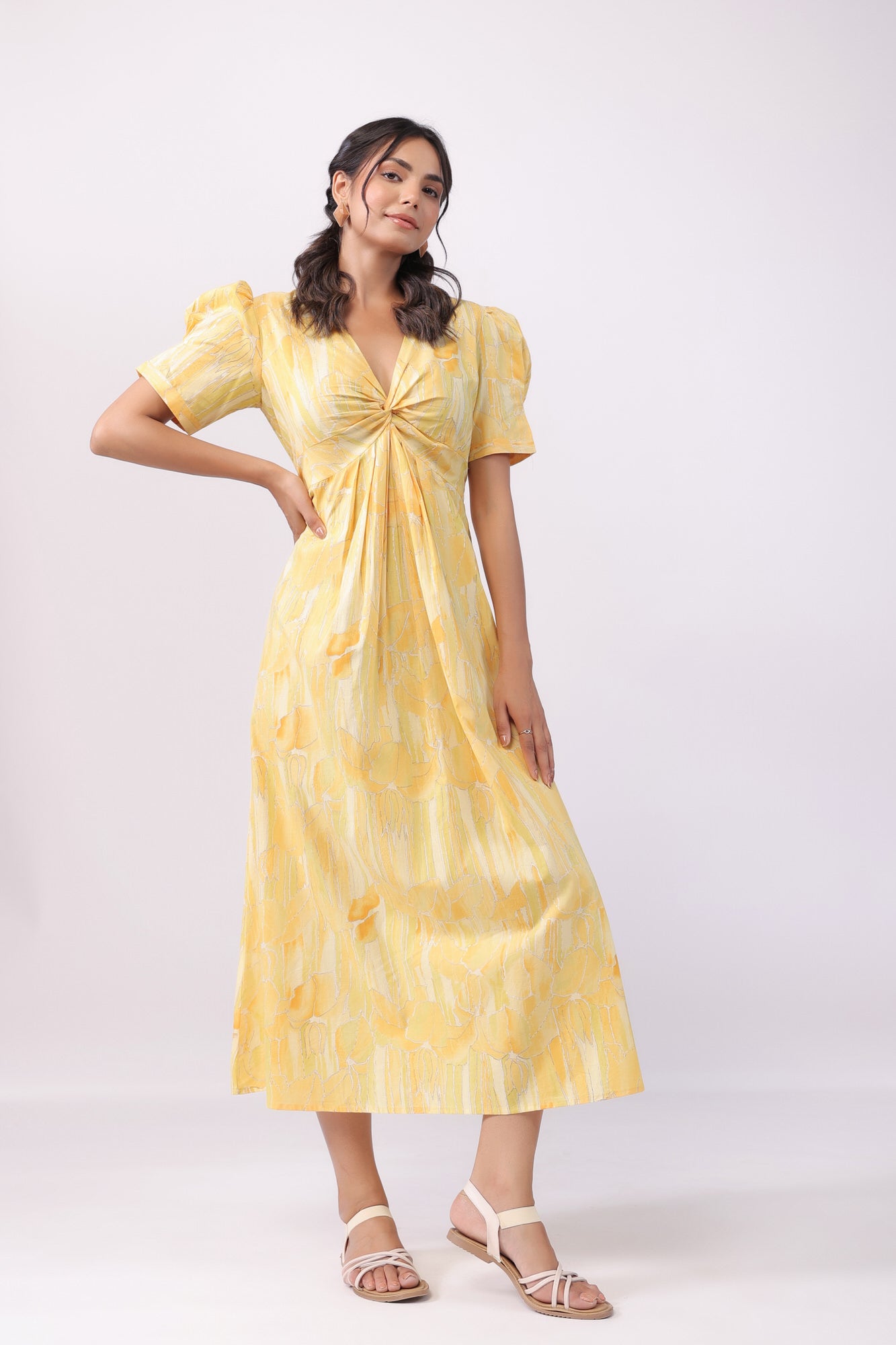 Sunrise Splash Yellow Cotton Midi Dress