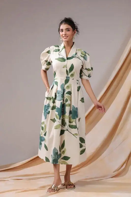 Verdant Leaf Cotton Flex Dress