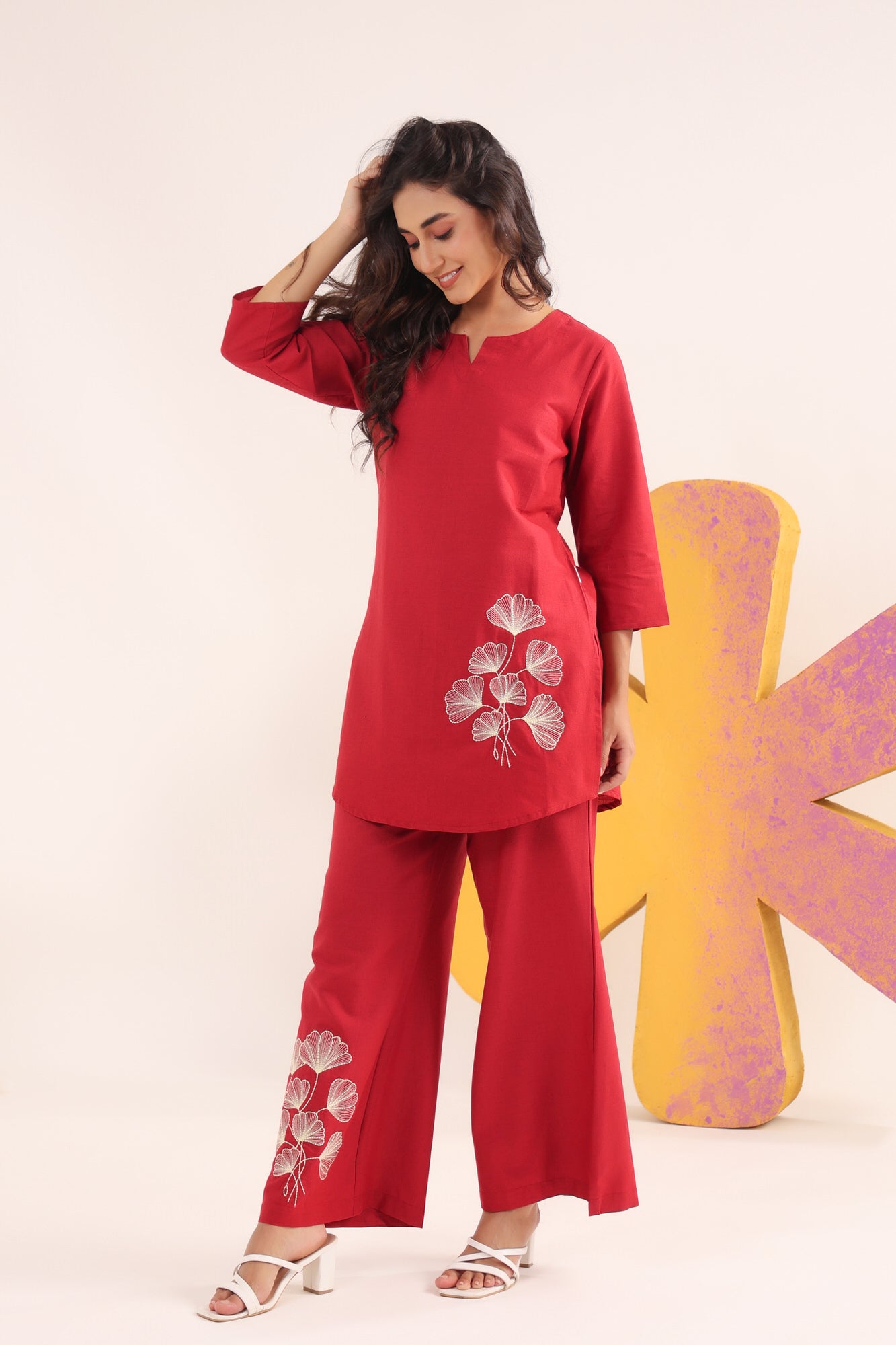 Ruby Bloom Cotton Embroidered Co-ord Set