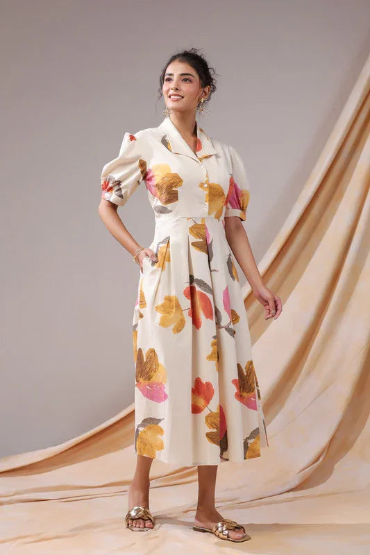 Autumn Bloom Cotton Flex Dress