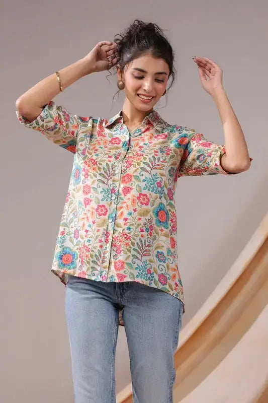 Vintage Garden Bloom Muslin Silk Shirt