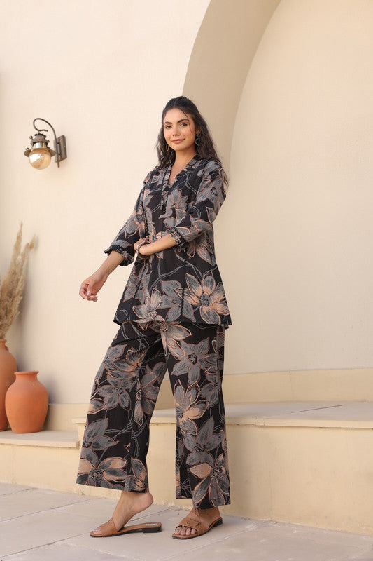 Midnight Bloom Black Floral Cotton Co-ord Set