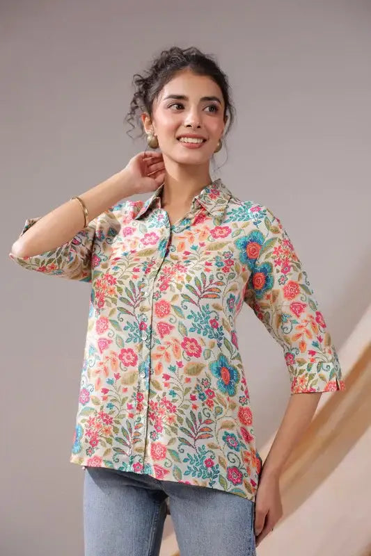 Vintage Garden Bloom Muslin Silk Shirt