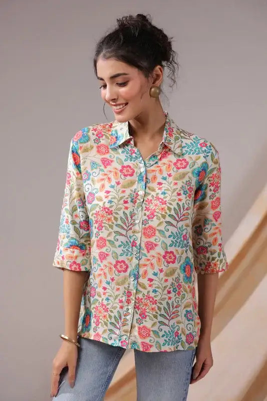Vintage Garden Bloom Muslin Silk Shirt