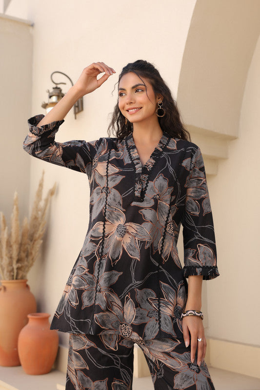 Midnight Bloom Black Floral Cotton Co-ord Set