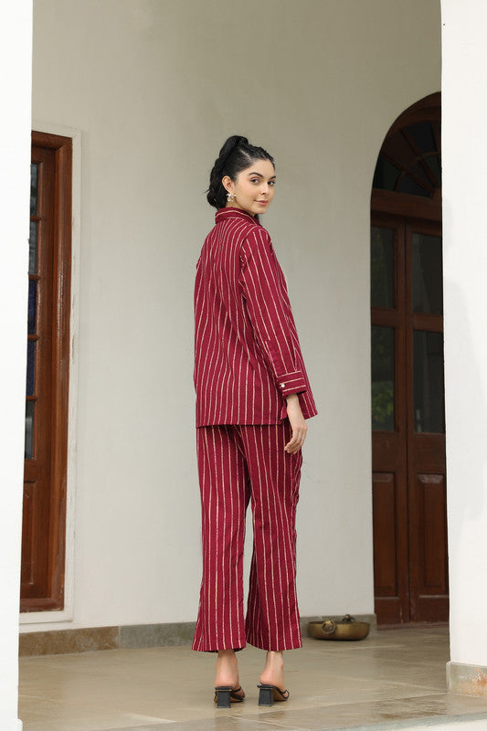 Wine Stripes Cotton Co ord set