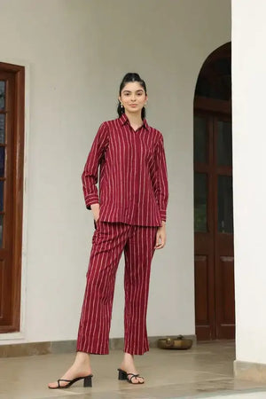 Wine Stripes Cotton Co-ord set