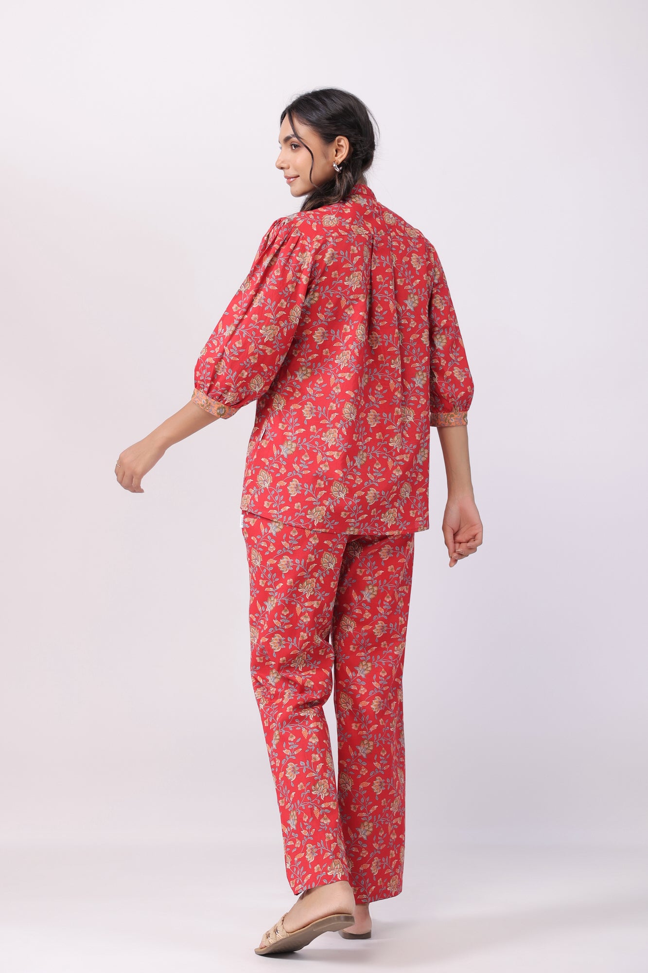 Complete Harmony Red Cotton Loungewear Top Set