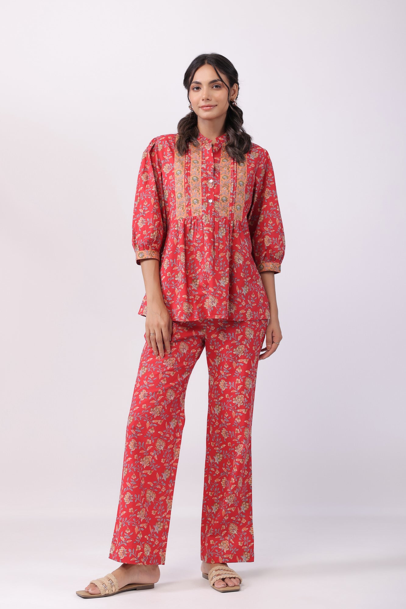 Complete Harmony Red Cotton Loungewear Top Set