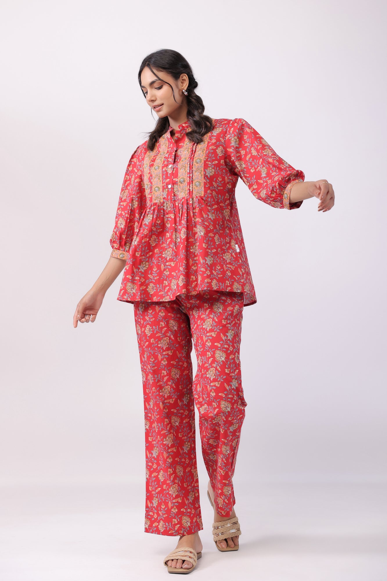 Complete Harmony Red Cotton Loungewear Top Set