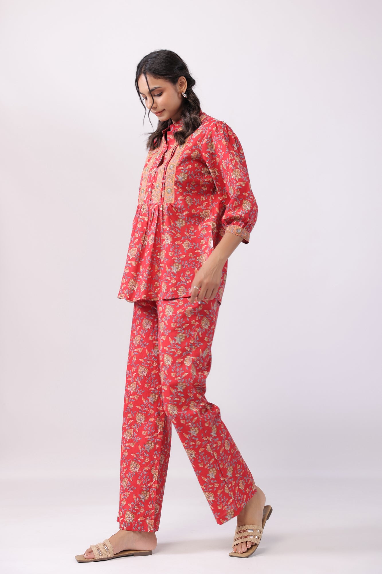 Complete Harmony Red Cotton Loungewear Top Set