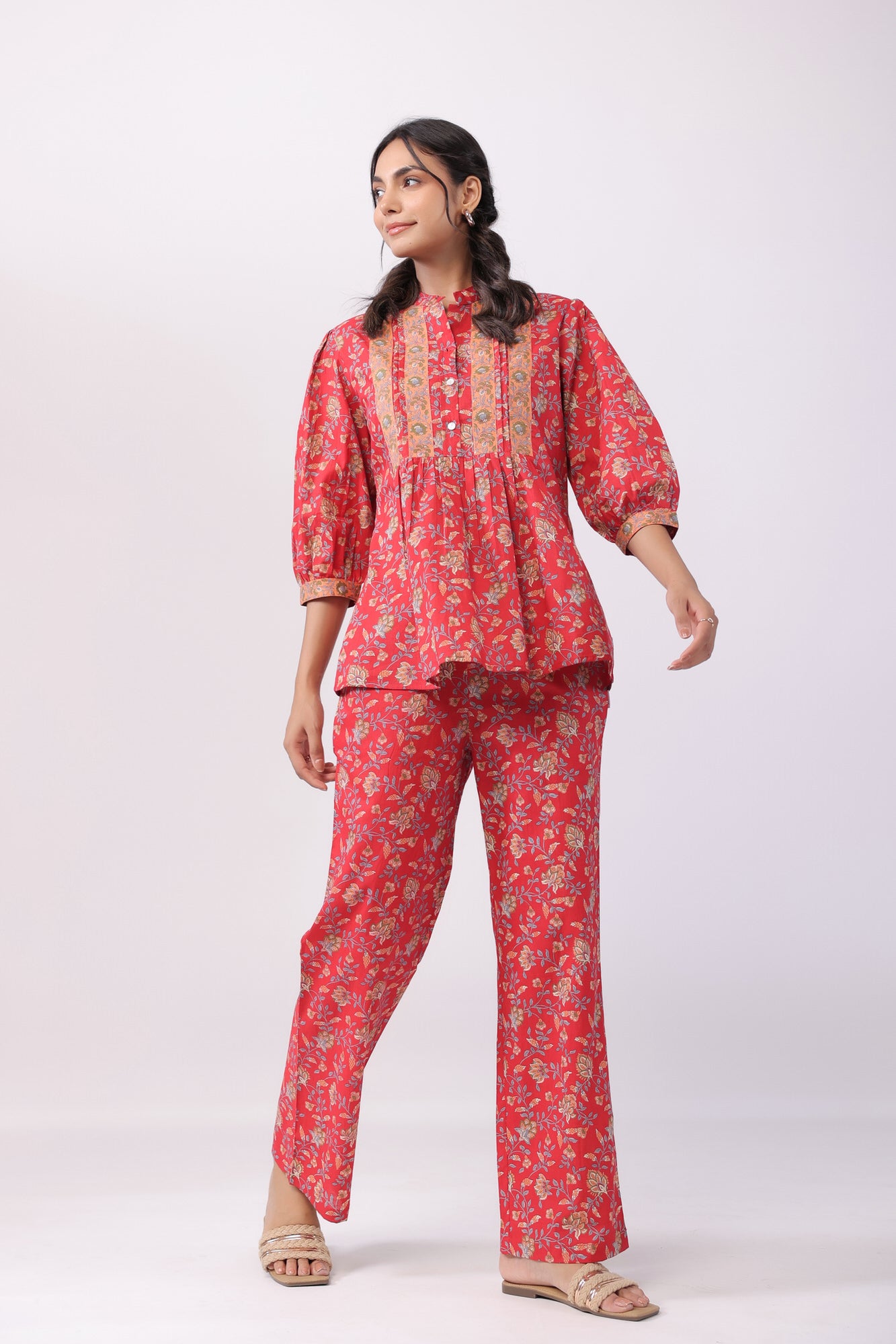 Complete Harmony Red Cotton Loungewear Top Set