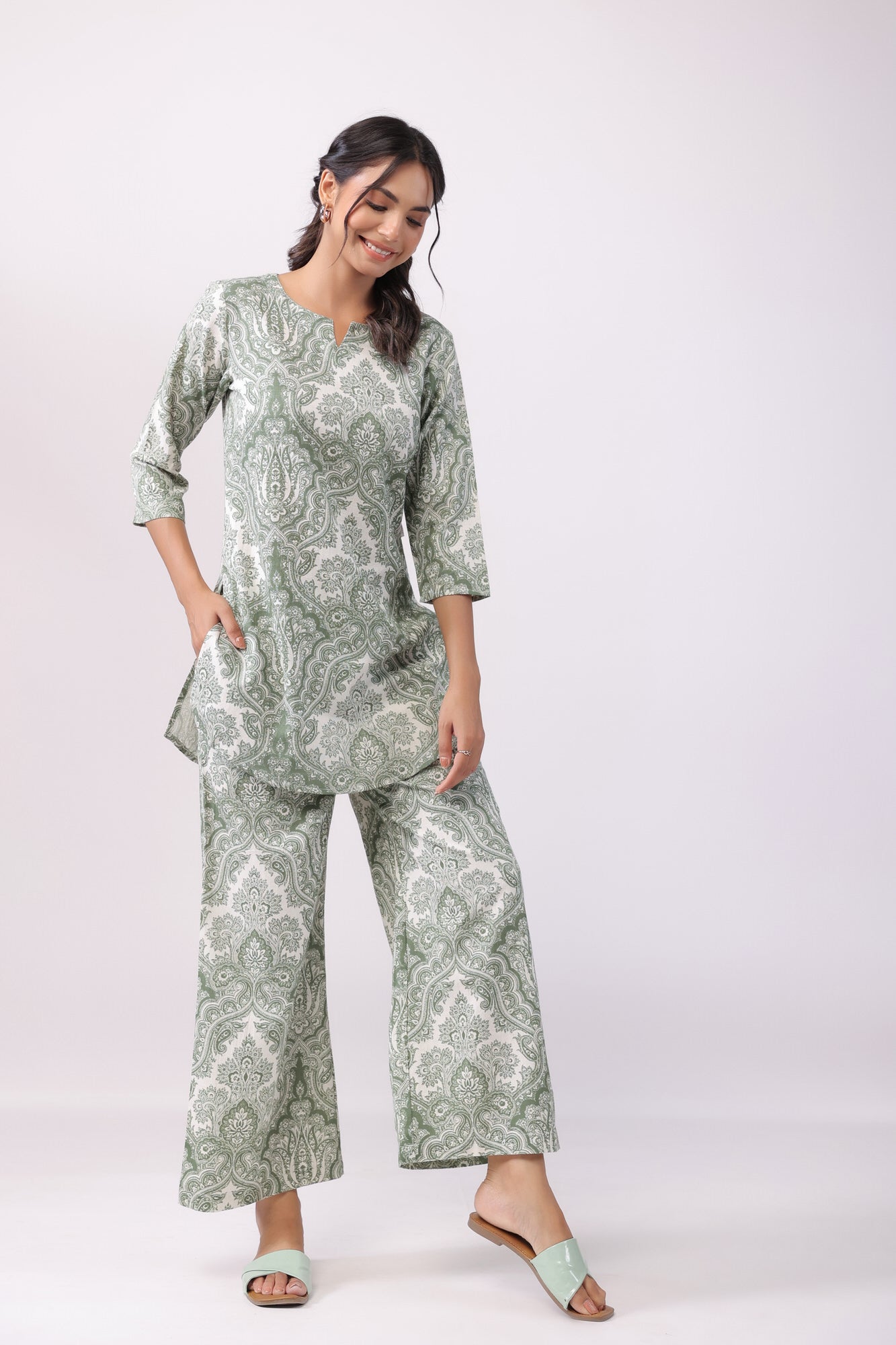 Cultural Tapestry Multicoloured Cotton Palazzo Loungewear Set