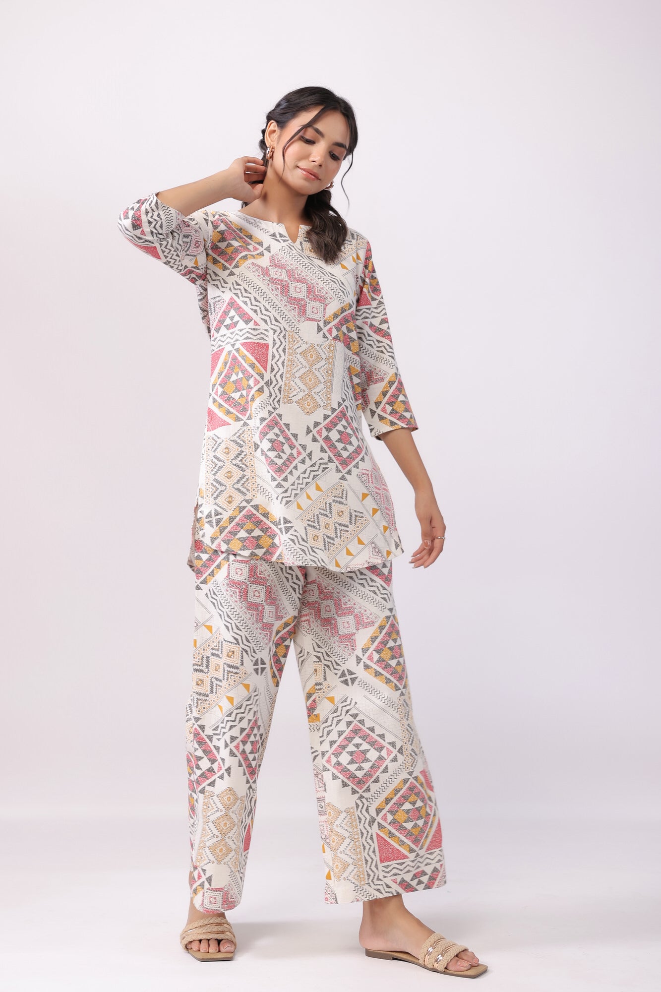 Celestial Art Multicoloured Cotton Palazzo Loungewear Set