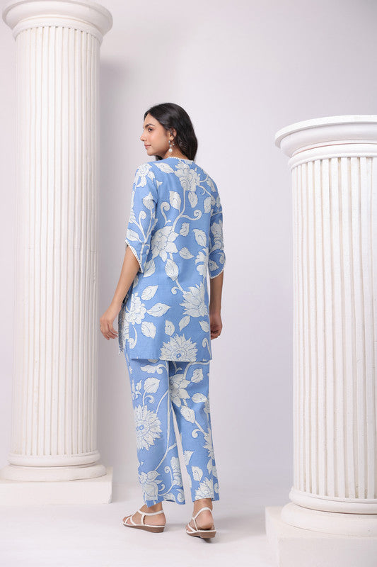 Powder Petals Blue Schiffli Co-ord Set