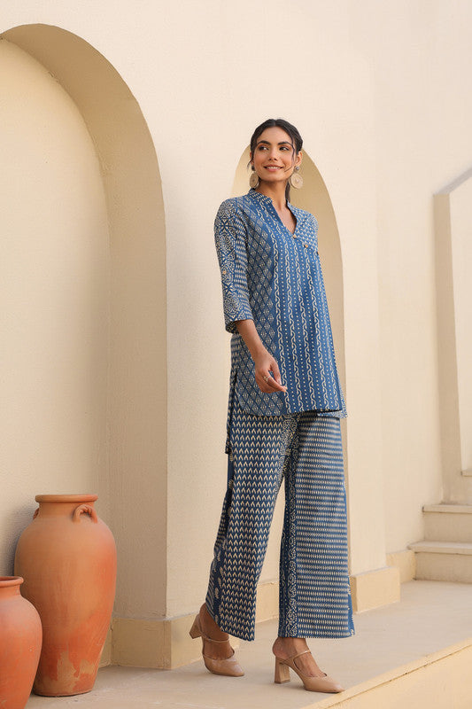 Indigo Elegance Cotton Co-ords Set