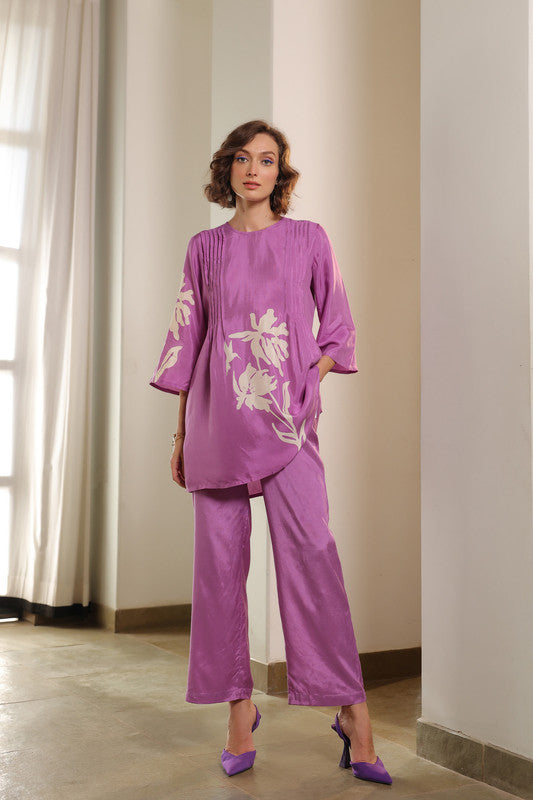 Regal Lilac Flora Russian Silk Co ord set