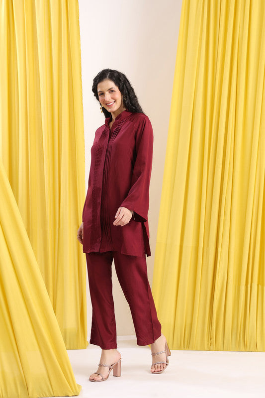 Wine Solid Minimal Co-ord Set