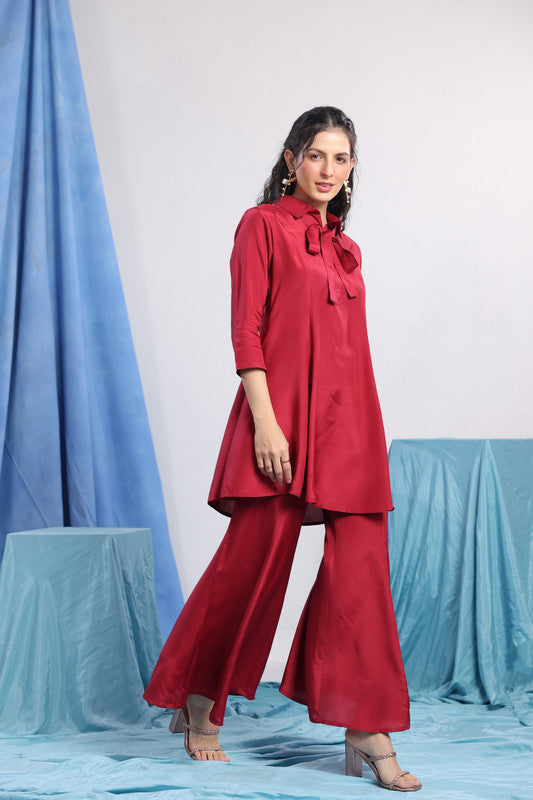 Maroon Solid Tie-Up Co-ord Set