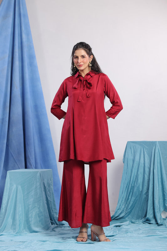 Maroon Solid Tie-Up Co-ord Set
