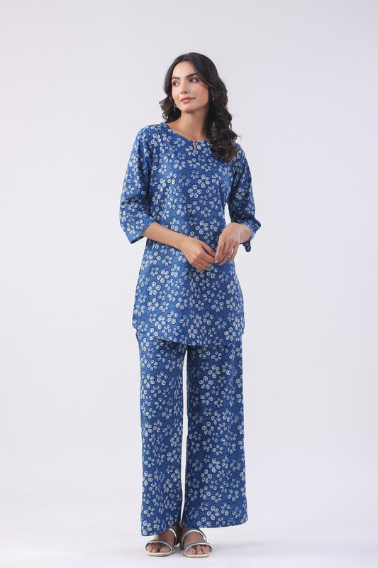 Azure Bloom Cotton Loungewear Set