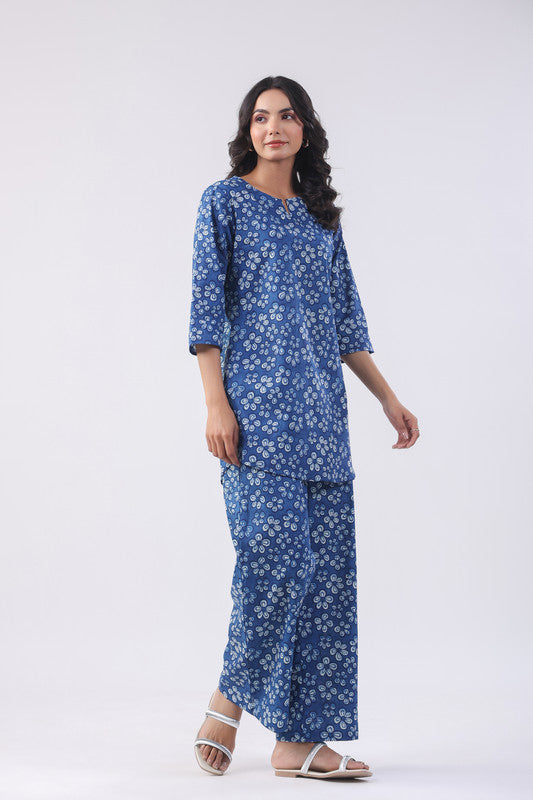 Azure Bloom Cotton Loungewear Set