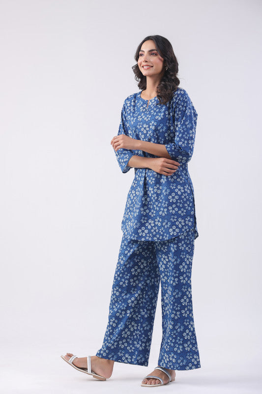 Azure Bloom Cotton Loungewear Set