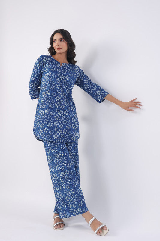 Azure Bloom Cotton Loungewear Set