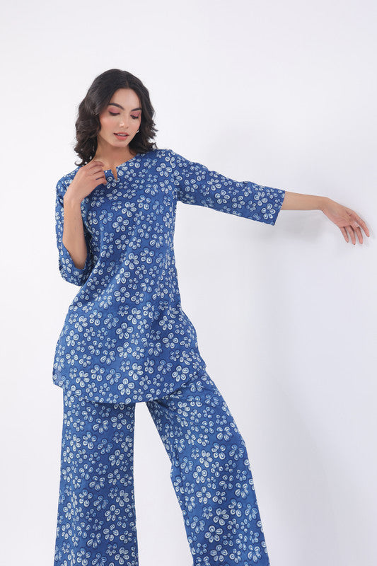 Azure Bloom Cotton Loungewear Set