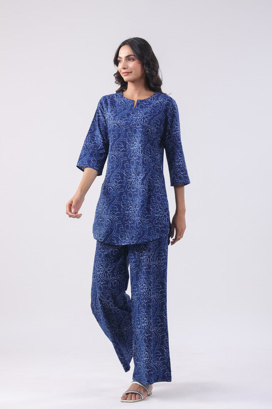 Oxford Blue Cotton Loungewear Set