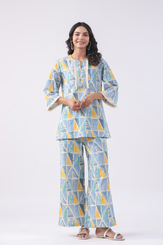 Dusky Blue Cotton Flex Co-ord Set