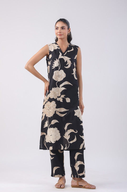 Coal Black Floral Cotton Co-ord Set