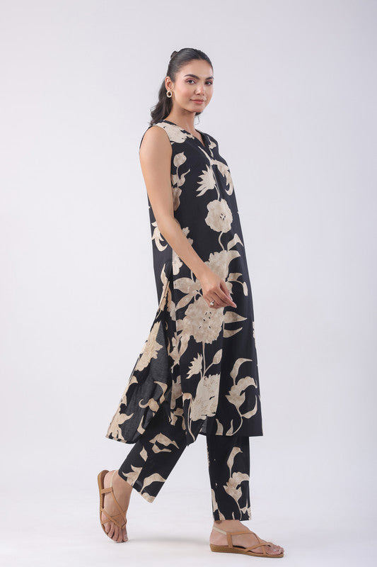 Coal Black Floral Cotton Co-ord Set