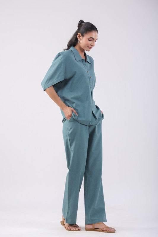 Serene Teal Cotton Flex Co-ord Set