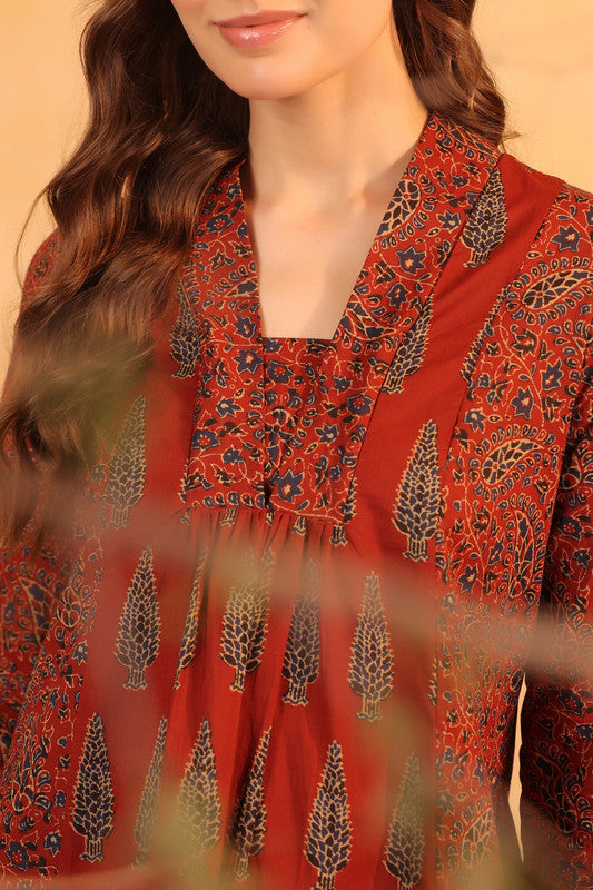 Maroon Ethnic Traditional Printed CTunic & Pant Co-ord Set