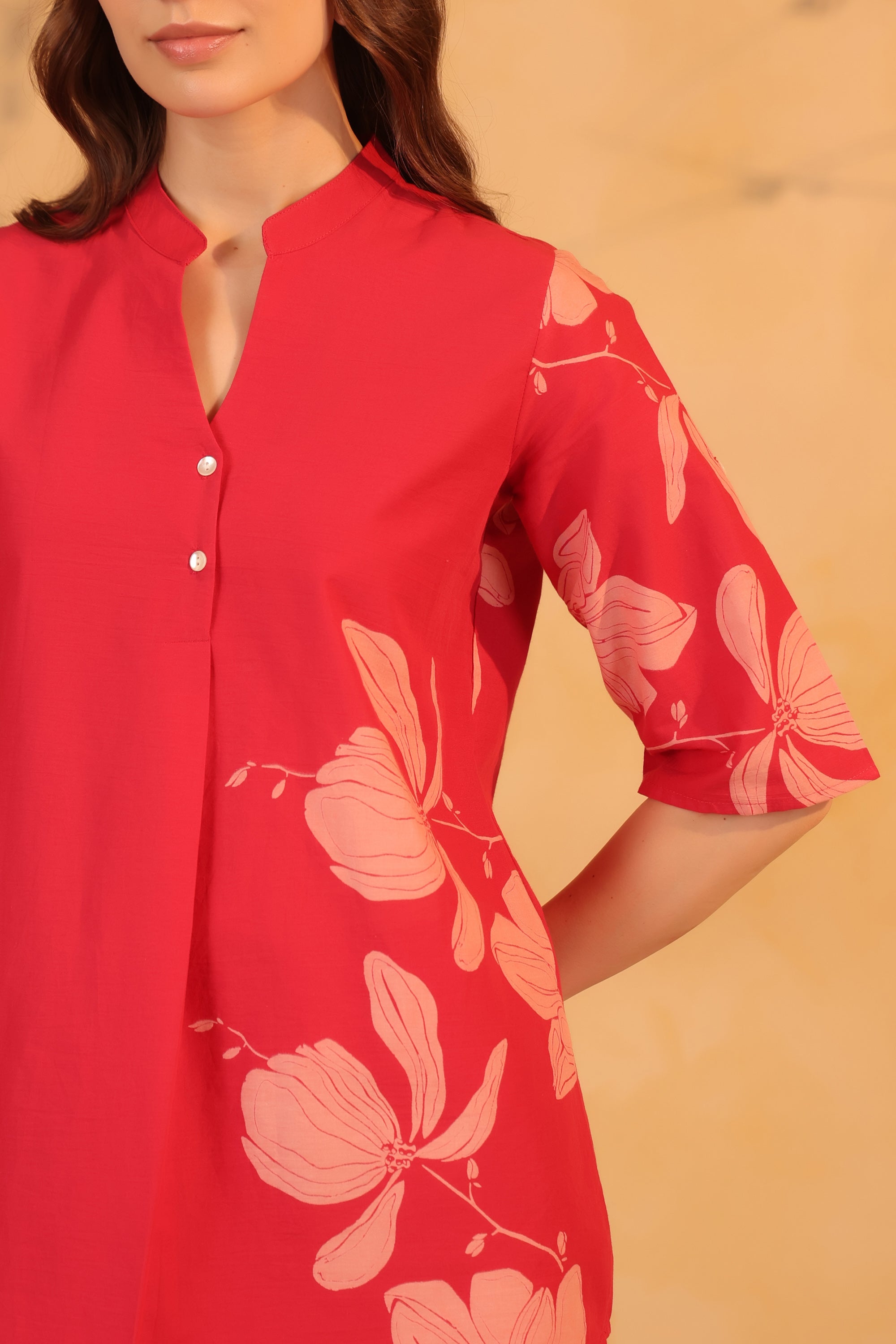 Pink Contemporary Floral Printed Cotton Two-Piece Co-ord Set