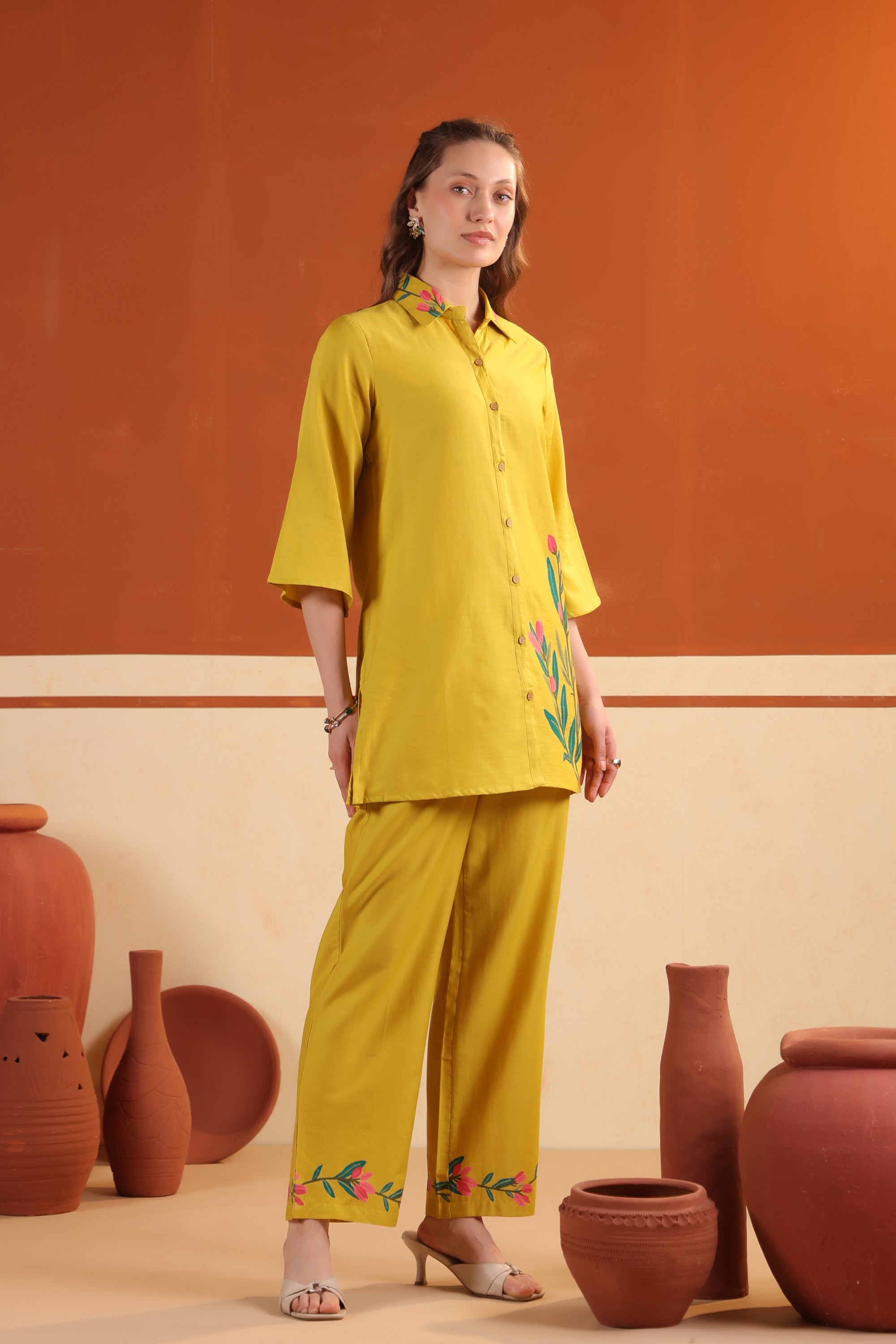 Mustard Yellow Floral Printed Cotton Co-ord Set