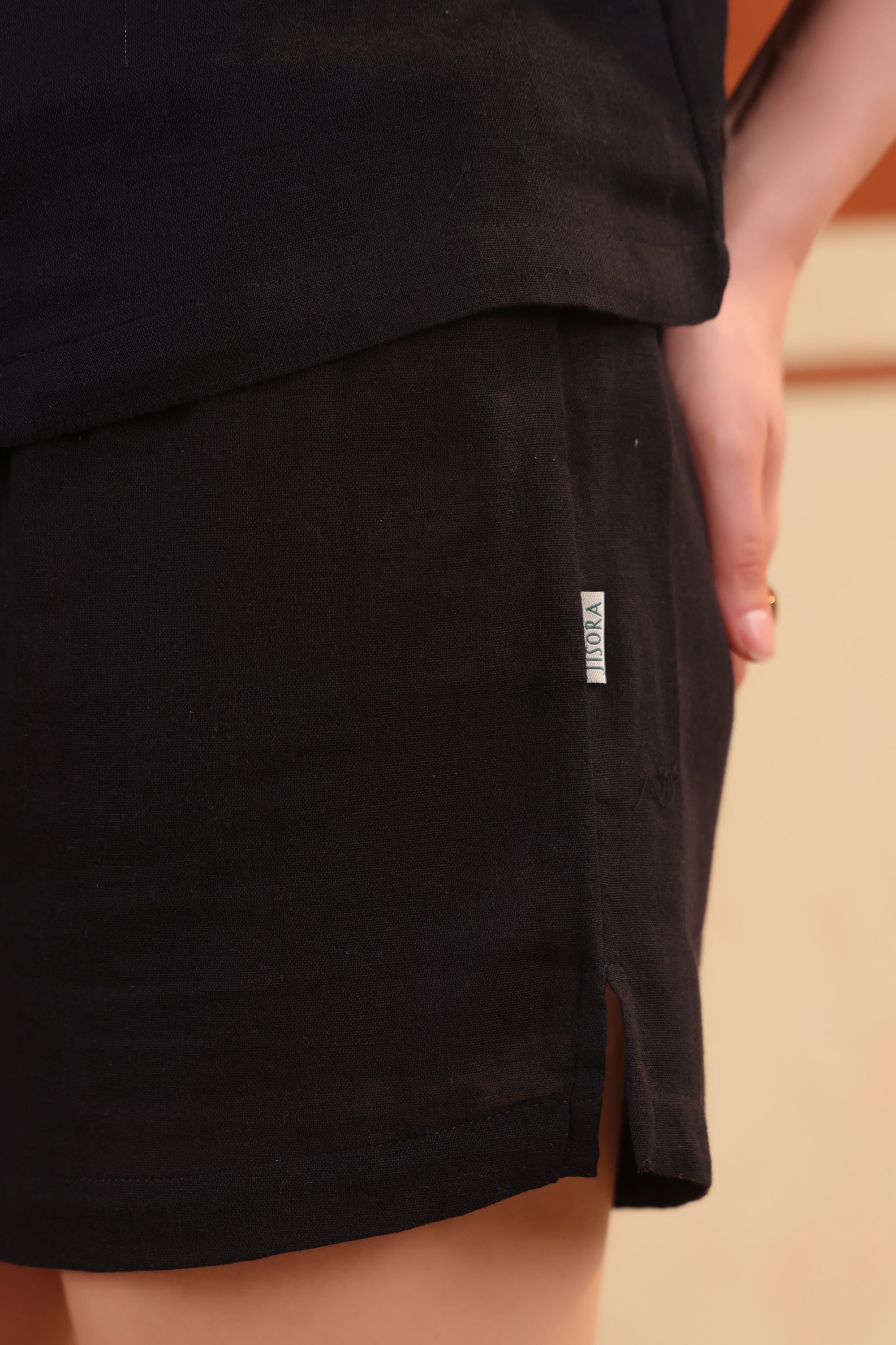 Black Solid Cotton Night Suit Set With Shorts