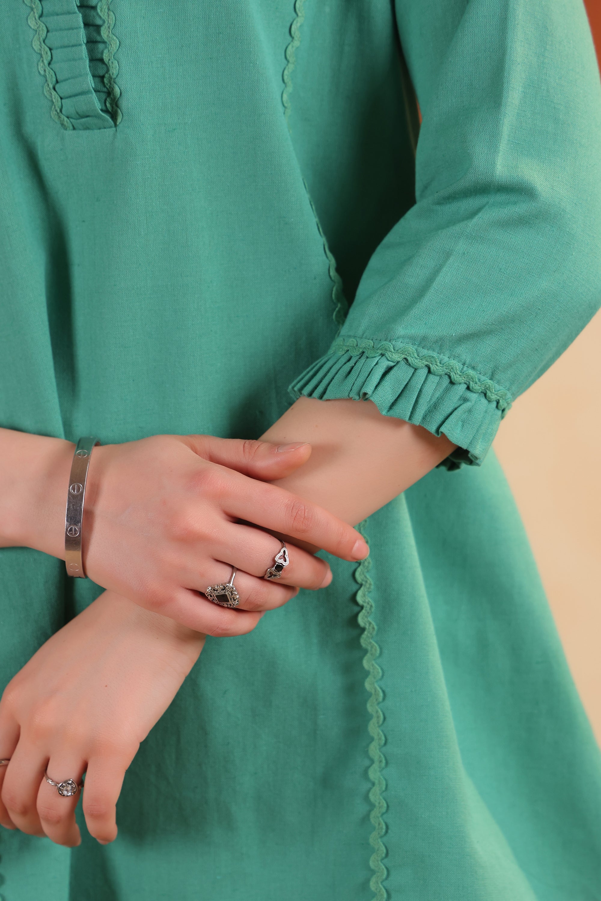 Green Solid Cotton Flex Elegant Minimal Style Top & Pant Co-ord Set