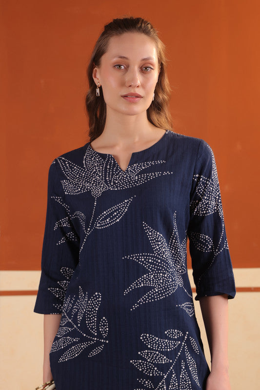 Blue Leaf Printed Relaxed Fit Tunic & Pant Cotton Co-ord Set