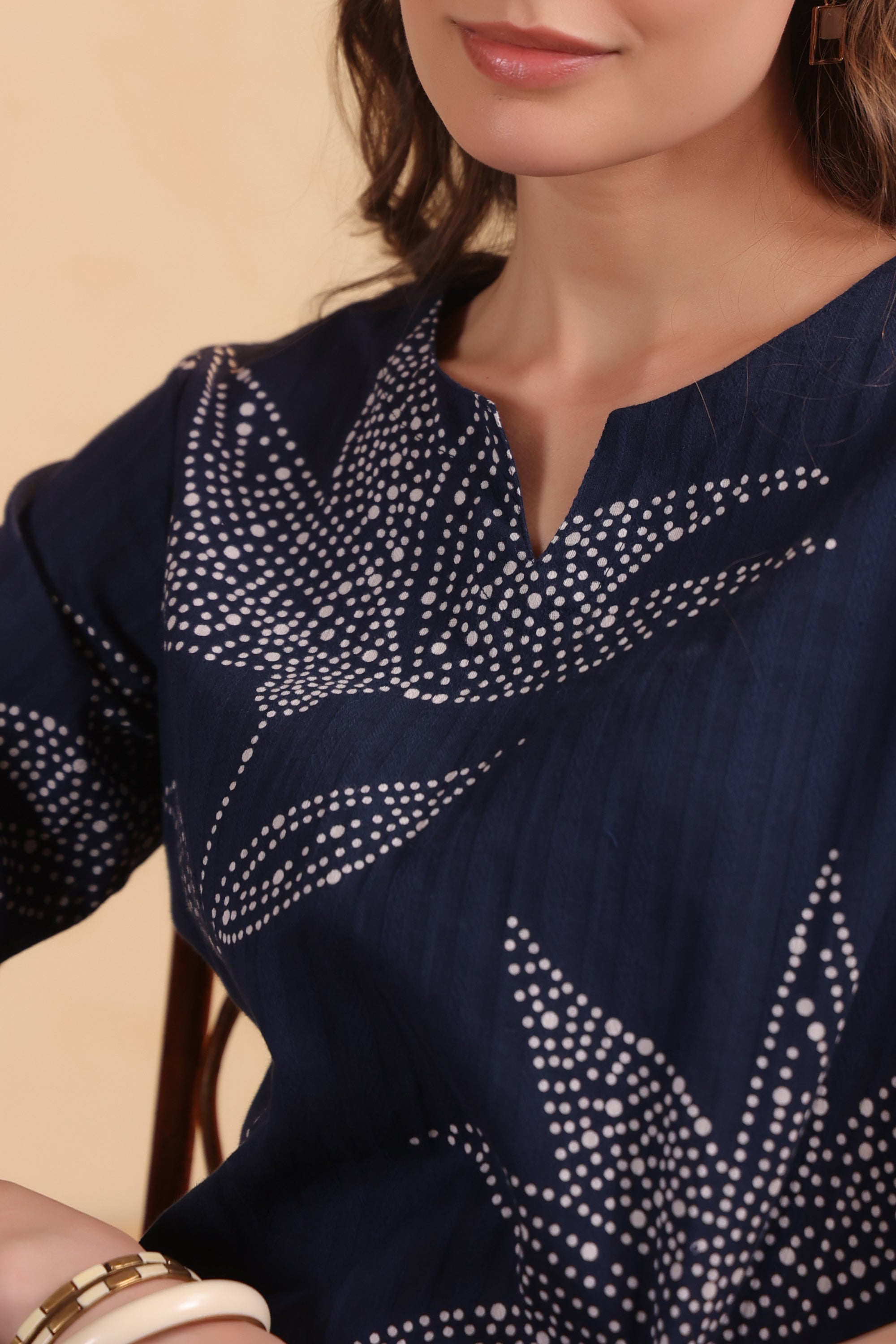 Blue Leaf Printed Relaxed Fit Tunic & Pant Cotton Co-ord Set