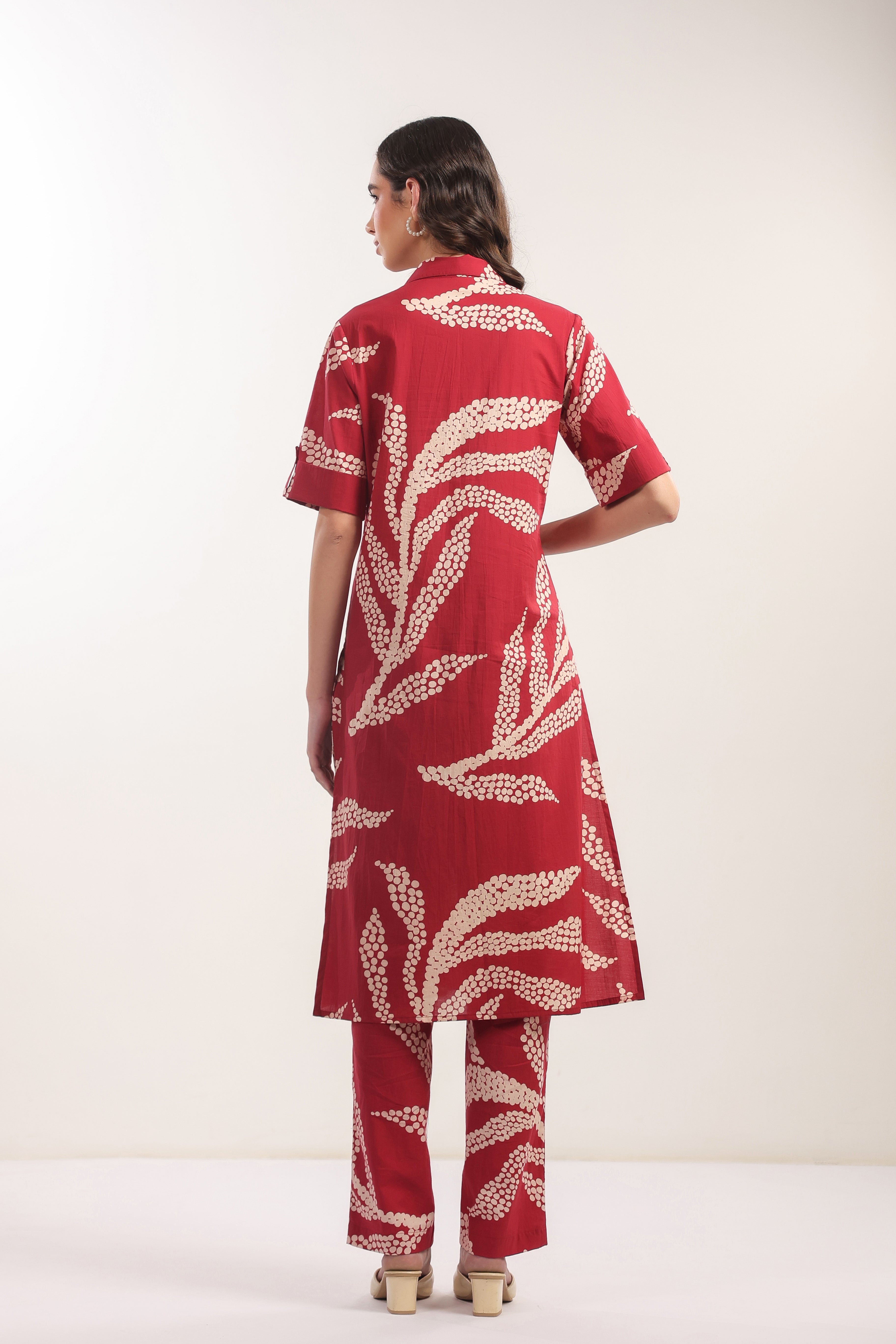 Crimson Breeze Abstract Cotton Co-ord Set