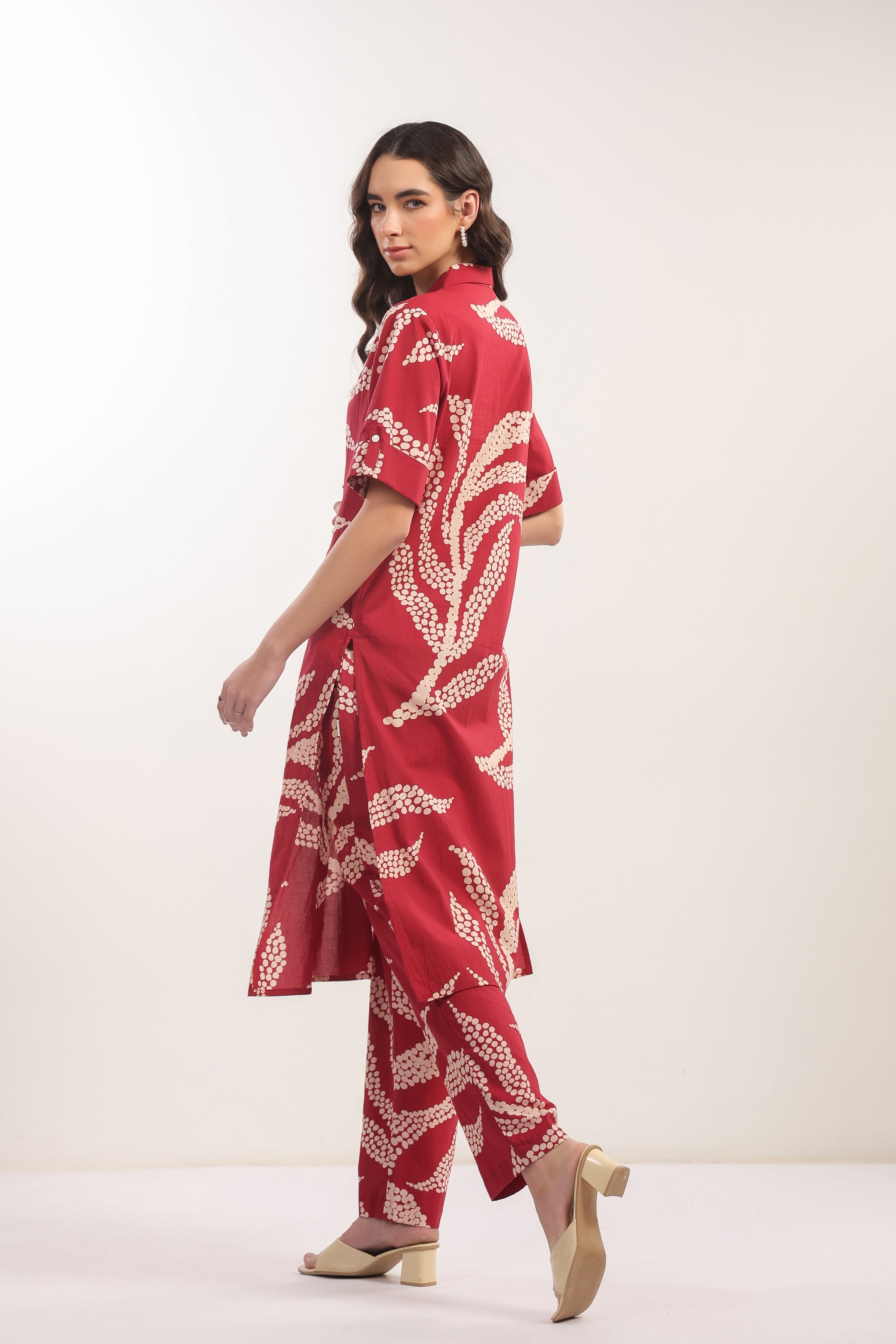 Crimson Breeze Abstract Cotton Co-ord Set