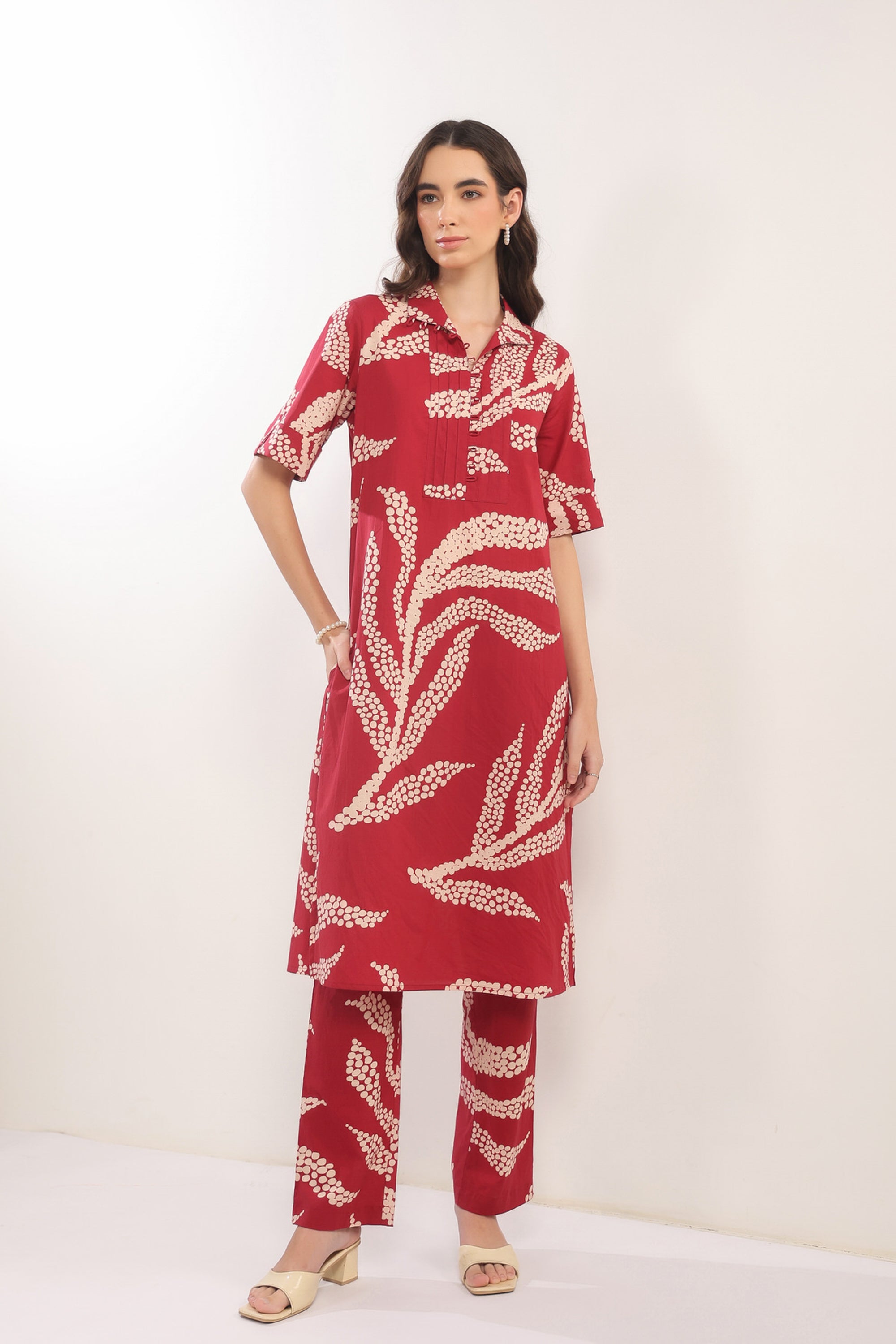 Crimson Breeze Abstract Cotton Co-ord Set
