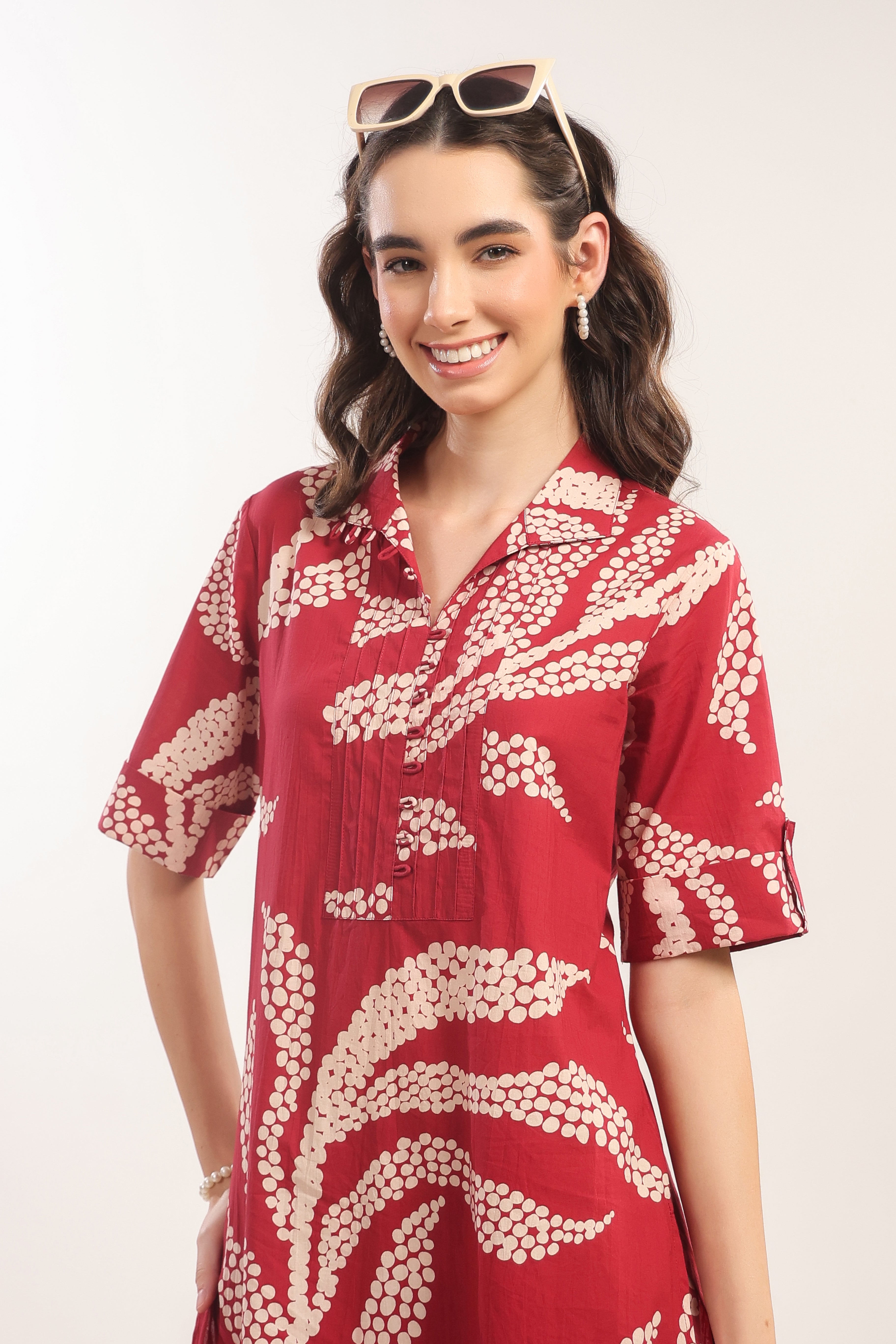Crimson Breeze Abstract Cotton Co-ord Set