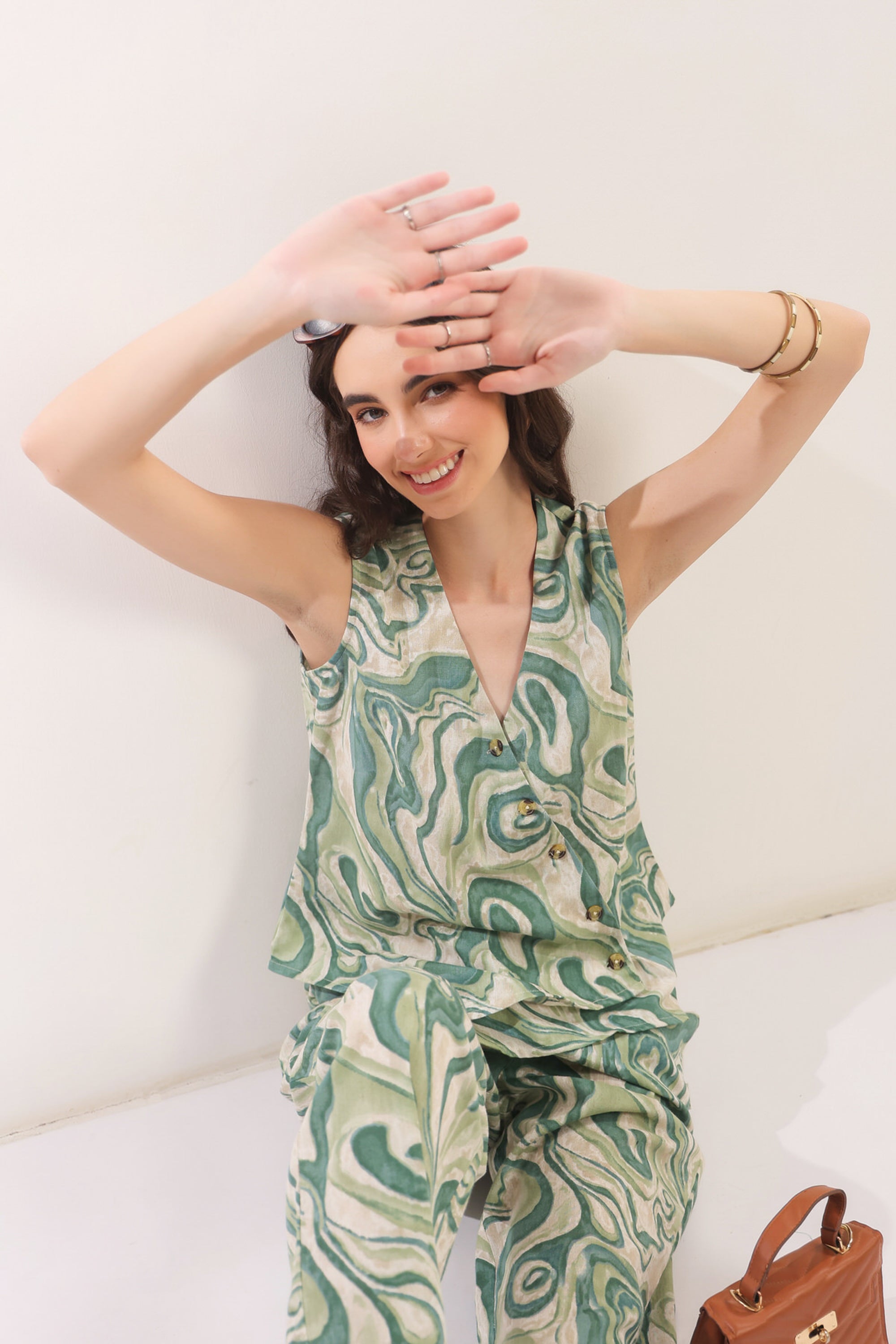 Verdant Echo Vest Cotton flex Co-ord Set