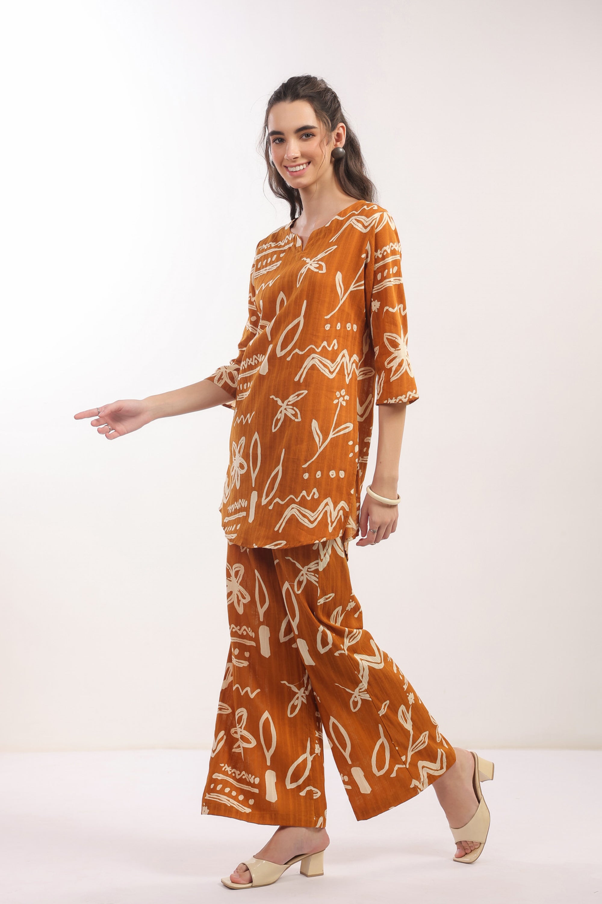 Mustard Tribal Floral Cotton Co-ord Set